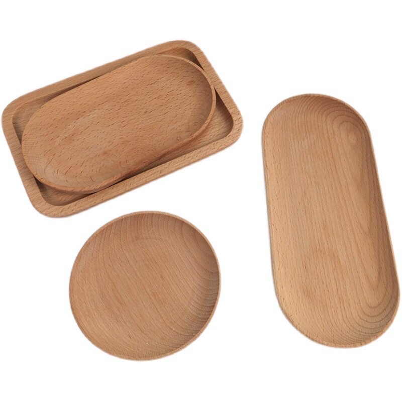 ins style wooden tray round wooden tray Japanese style Oval Beech small wooden dish coffee shop dessert plate cake plate
