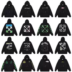Tested Trendy Brand Fw Offwhite Arrow Print Loose Hooded Sweatshirt for Men and Women Ow Couple Long-Sleeved Jacket
