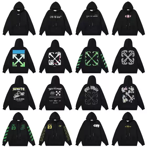 Tested Trendy Brand Fw Offwhite Arrow Print Loose Hooded Sweatshirt for Men and Women Ow Couple Long-Sleeved Jacket