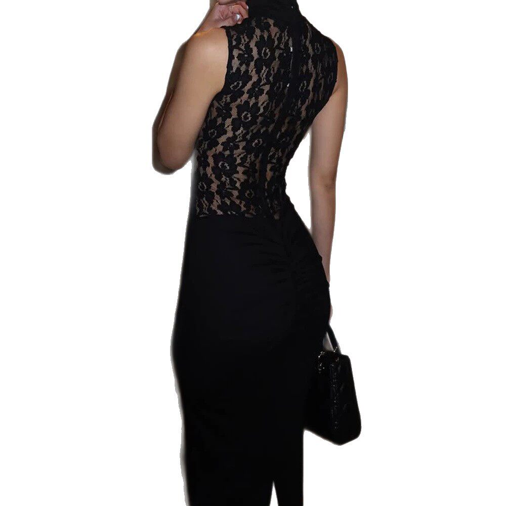 Lace Panel Sleeveless Bodycon Dress Sexy Sheer Design Spring Summer Fashion Wholesale Available
