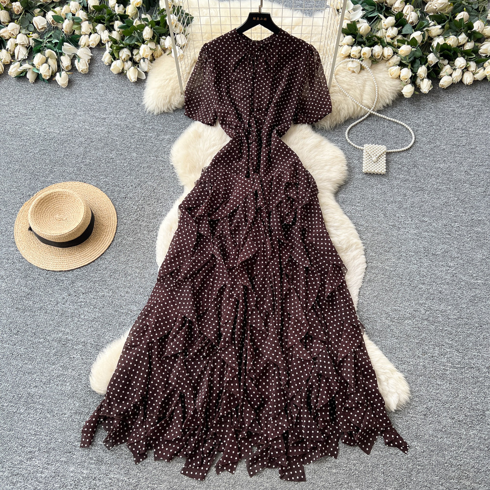 Red Polka Dot A Line Dress High Waist Irregular Hem Slim Fit Summer Fashion for Women Wholesale Available