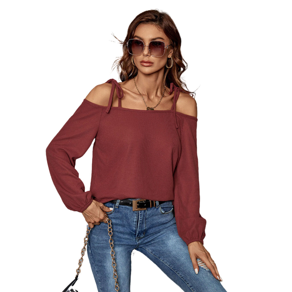 Summer Loose Knit Top Round Neck Long Sleeve Lightweight Fabric Casual Wear for Women Wholesale Available