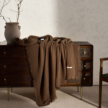 Maillard Color Blanket Four-Layer Yarn Pure Cotton Tassel Blanket Sofa Cover Blanket Office Nap Blanket Accessible Luxury