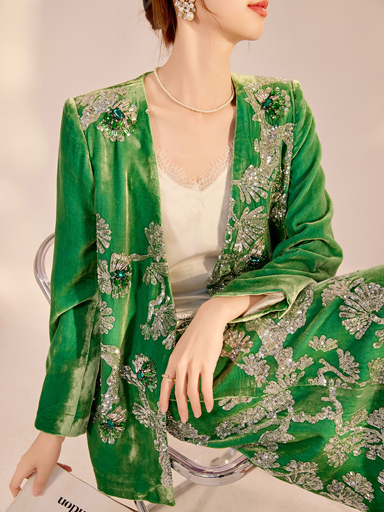 Bộ áo khoác cardigan và chân váy nữ thêu đính hạt lụa tơ tằm cao cấp — Váy (giao hàng trong 7 ngày), Váy (giao hàng trong ngày), Áo khoác (giao hàng trong 7 ngày)