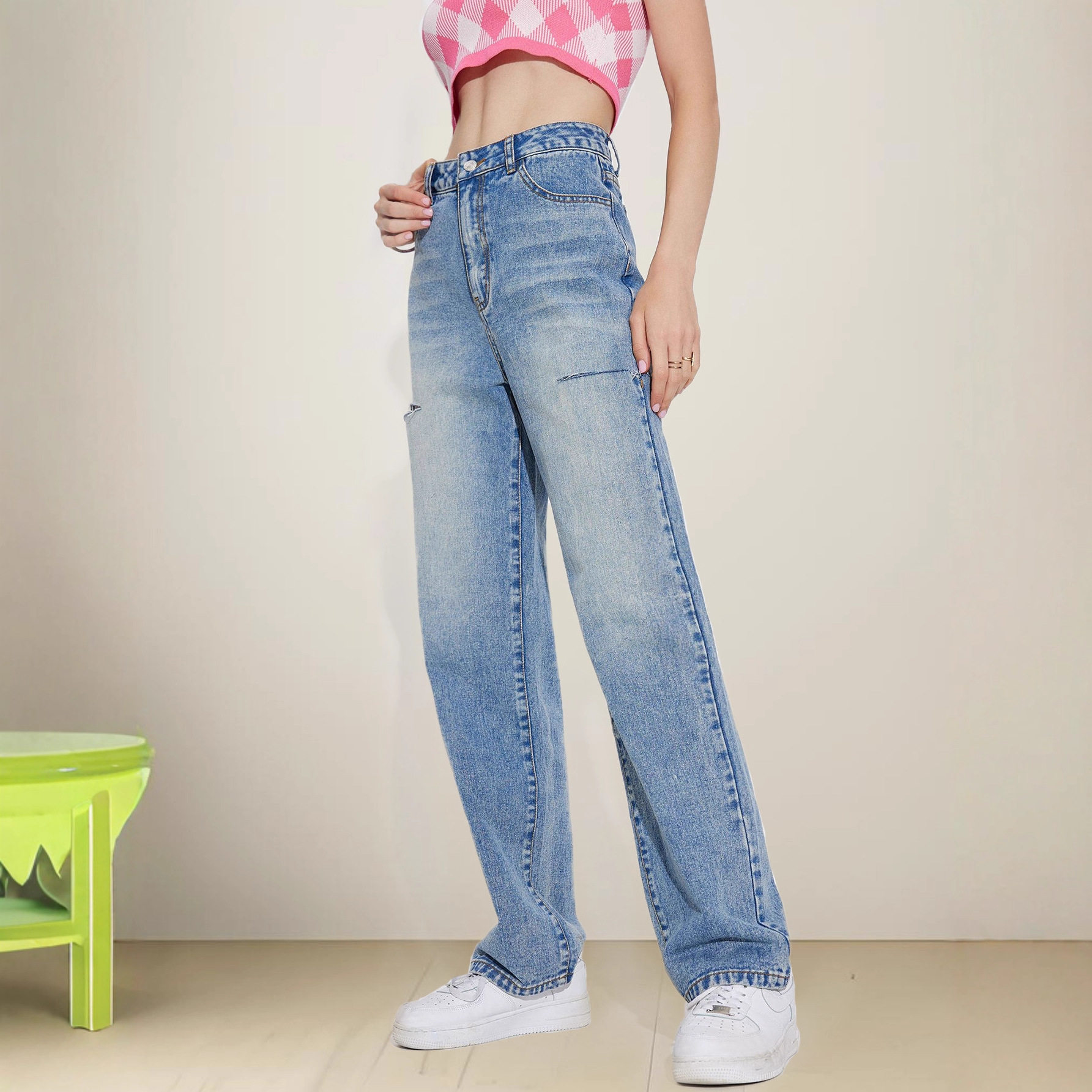 High Waisted Slim Fit Ripped Denim Jeans for Women Casual Style Comfortable Fabric Versatile Wear Wholesale Available