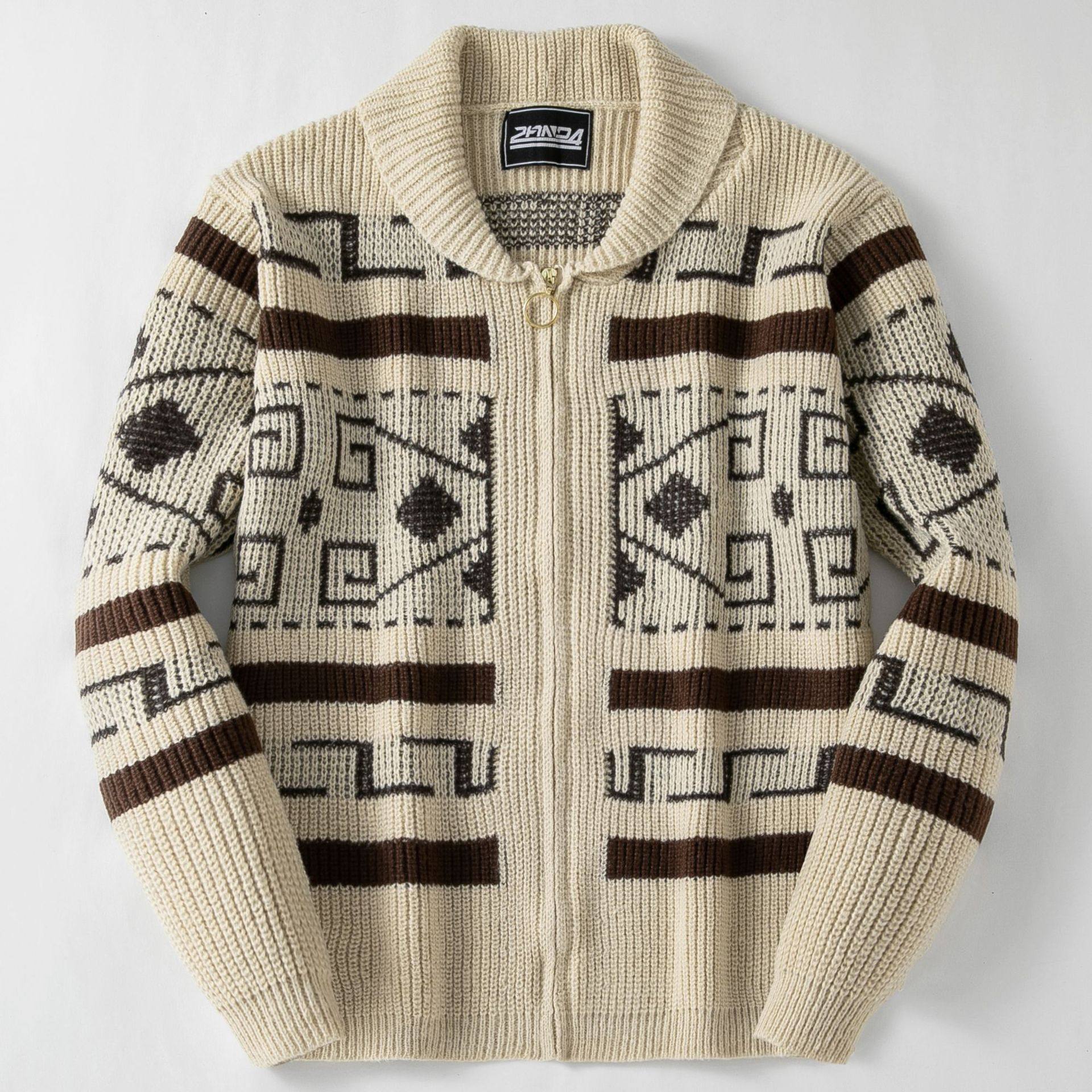 秋冬新款男装 时尚翻领休闲开衫外套 长袖修身提花针织毛衣SY0013