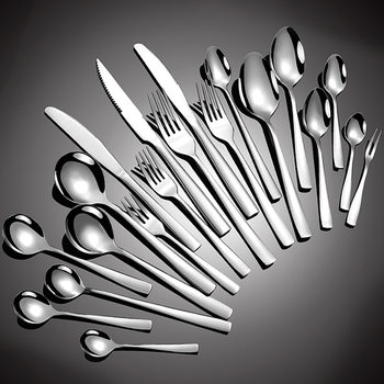 Cross-Border Spoon and Fork Set with Square Handle, Stainless Steel Cutlery, Hotel Western Steak Knife and Fork, Thickened Household Knife, Fork, and Spoon Set