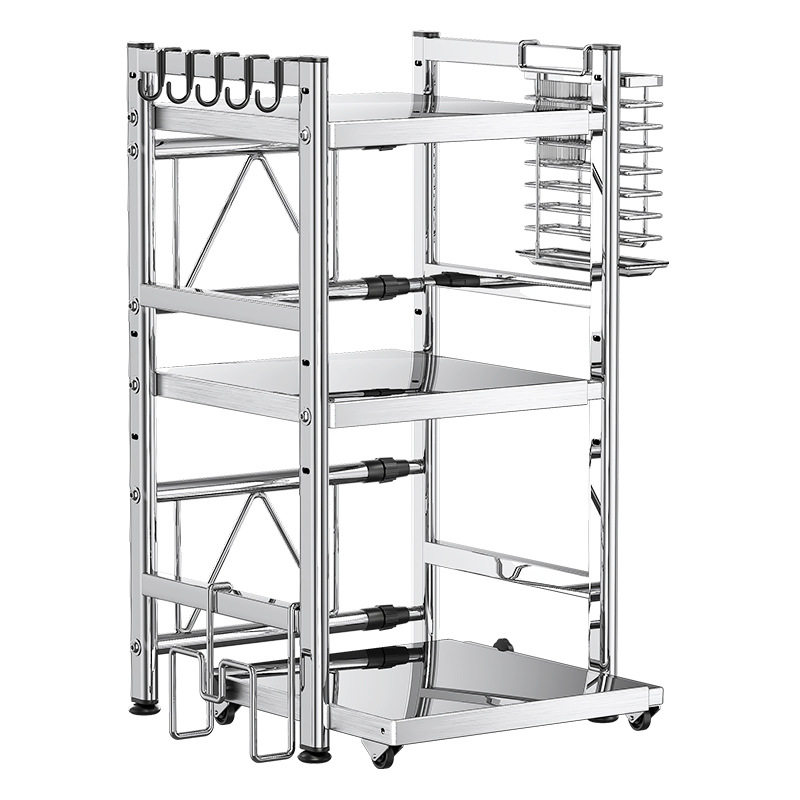 Stainless Steel Microwave Oven Rack Rice Cooker Kitchen Storage and Organization Retractable Multi-Functional Storage Rack