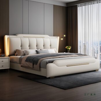 Italian-Style Light Luxury Genuine Leather Bed 1.8m Double Bed Modern Minimalist Master Bedroom High-End Elegant Upholstered Storage Wedding Bed