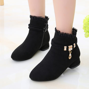 Girls' Ankle Boots 2025 Spring & Fall New Style Girls' High Heels Spring & Fall Short Boots Black Kidsren's Single Boots for Middle and Large Kidsren