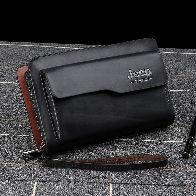 men's clutch bag double zipper large capacity business casual clutch bag trendy men's mobile phone bag
