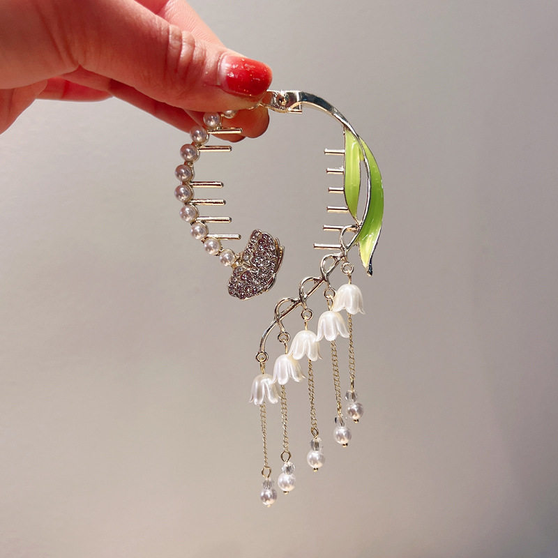 Fairy ancient style orchid tassel ponytail buckle sweet ball head alloy hairpin women's back spoon updo hair buckle