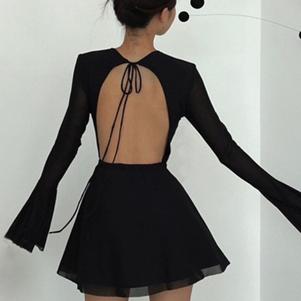 Womens Long Sleeve Mesh Dress Round Neck Flared Hem Elegant Style Perfect for Winter Events Wholesale Available