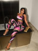 D9739 Amazon European and American Hot Women's Fashion Sexy Contrast Color Positioning Printed Top Vest Pants suit