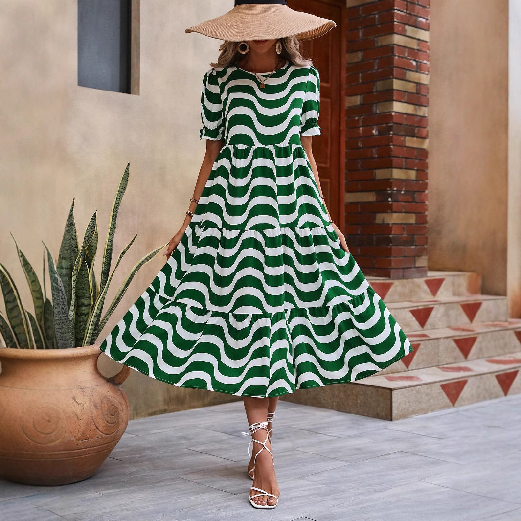 Floral Print Loose Fit Puff Sleeve Dress Casual Style Comfortable Fabric Perfect for Summer Ready to Ship