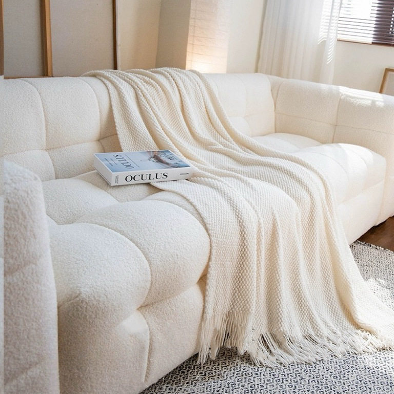 Nordic Simple Solid Color Tassel Knitted Blanket Nap Blanket Air-conditioning Blanket Bed End Towel Knitted Blanket Sofa Cover Blanket Blanket