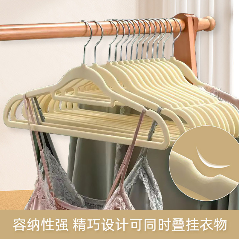 Cross-border flocking hanger non-slip plastic seamless hanger transparent clothes hanging household adult clothes support factory wholesale