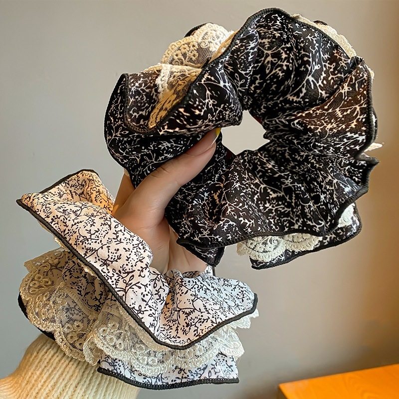 Korean Floral Lace Hair Band for Women, High-End Ball Head, Double-Layer Large Hair Accessories, Hair Rope Manufacturer Wholesale
