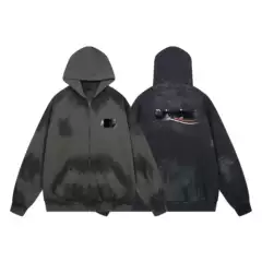 Paris B Coke Embroidered Graffiti Black Tape Aristocratic Loose Cardigan Zipper Hooded Men's and Women's Sweater
