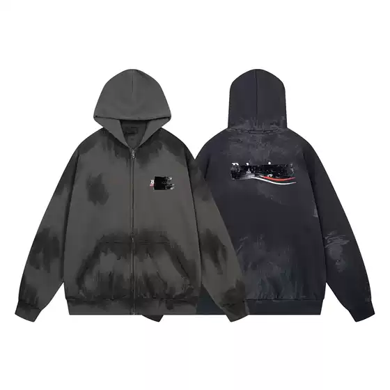 Paris B Coke Embroidered Graffiti Black Tape Aristocratic Loose Cardigan Zipper Hooded Men's and Women's Sweater