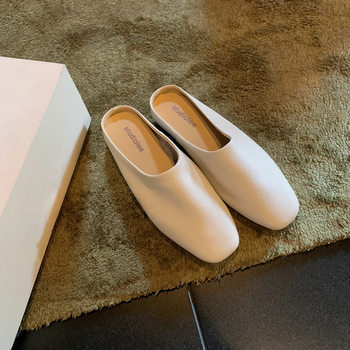 In Stock, Ships Instantly! Grape Mom's Same Style Casual Versatile Square-Toe Slip-On Soft Comfortable Mule Half-Slippers