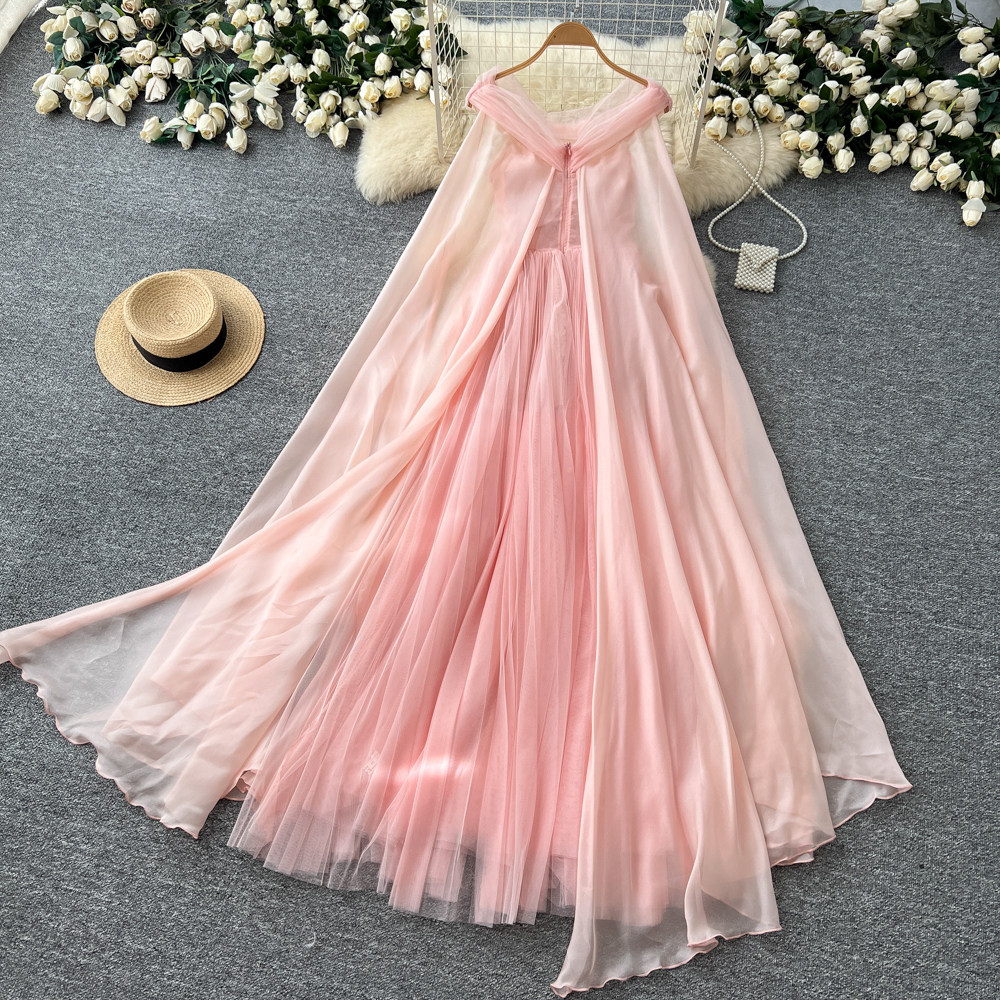 French Style Halter Neck Dress Romantic Mesh Sweet Ribbons Slim Fit Summer Vacation Long Dress Wholesale Available