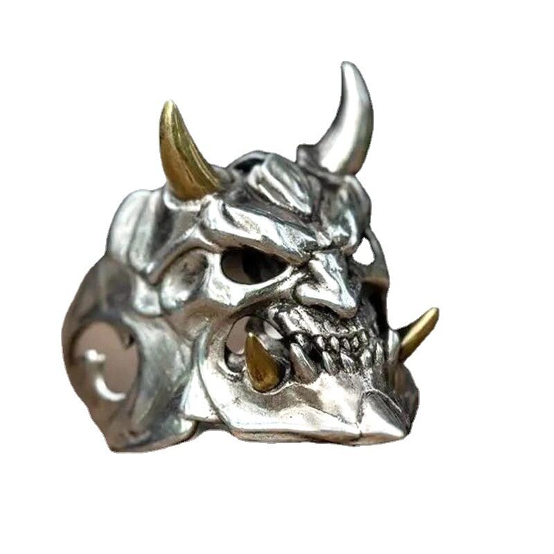 New Arrival European and American Alloy Mask Prajna Ring Skull Two-color Ring Finger Ring Manufacturers Wholesale