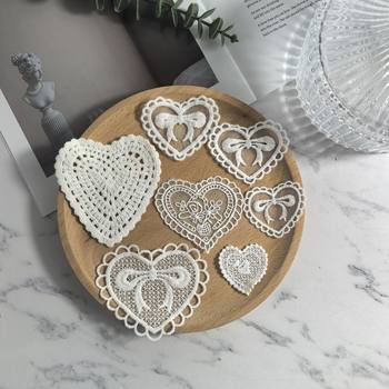 Premium Cotton Thread 4Cm-9Cm Lace Trim Accessories Peach Heart Flower Embroidery Lace Pocket Hair Accessory Clothing Accessories