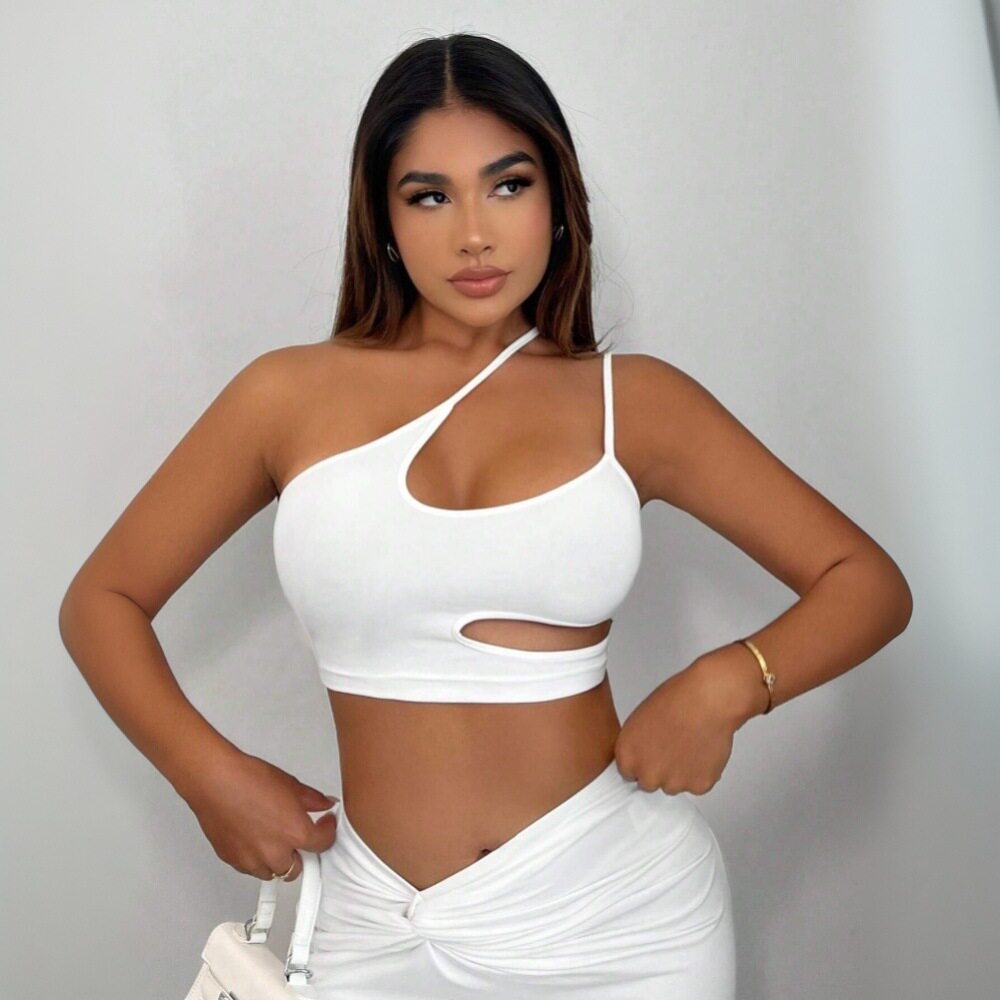 Womens Sexy Asymmetrical One Shoulder Crop Top Spring Summer Collection Trendy Design Comfortable Fabric Wholesale