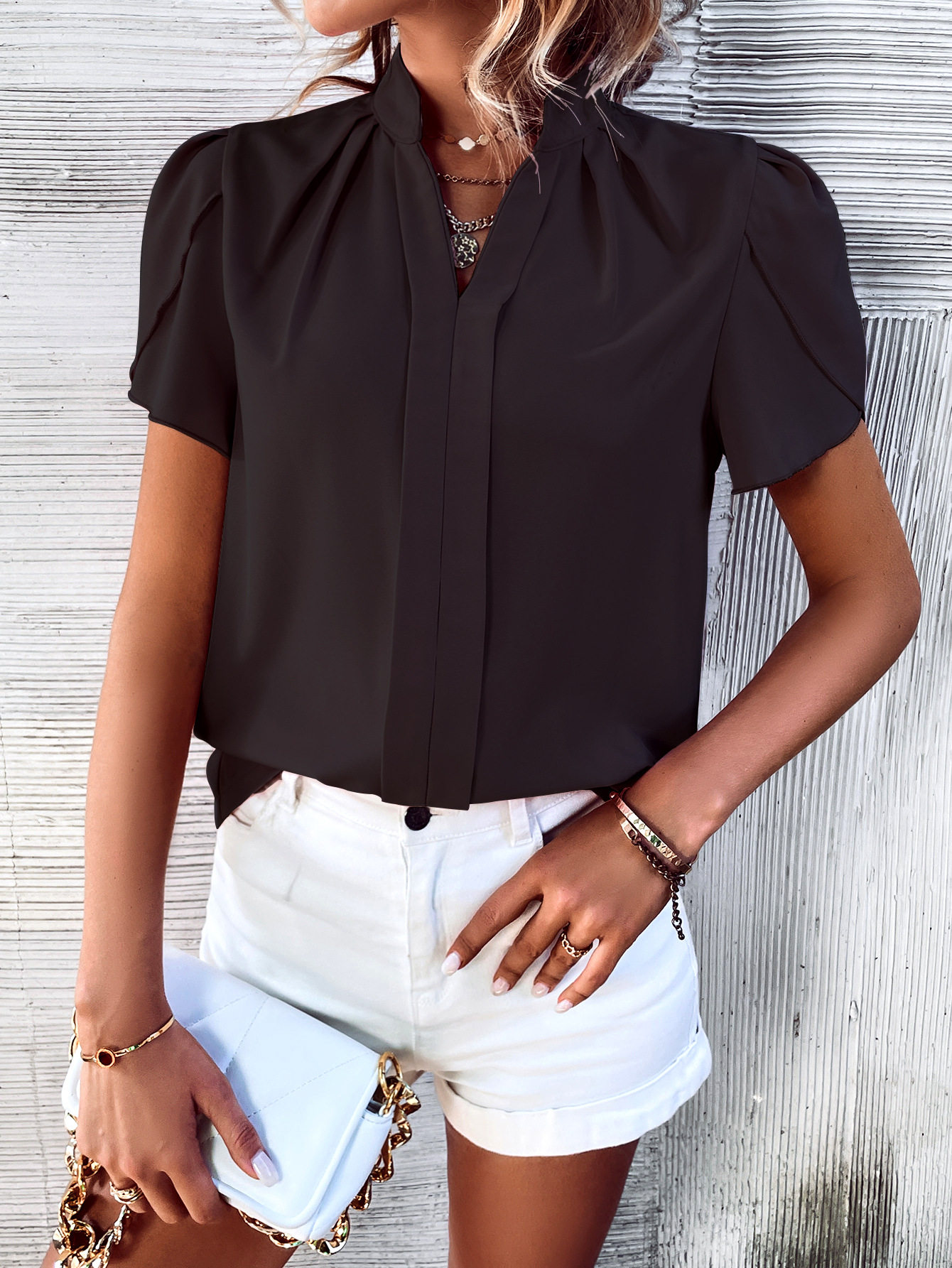Casual Loose Fit Short Sleeve Solid Color Shirt Spring Summer Essential for Women Wholesale Availability