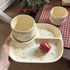 Ins-Style Floral Three-Compartment Plate, Cute Ceramic Breakfast Plate, Weight Loss Plate, Household Cup, Girls and Children's Divided Plate