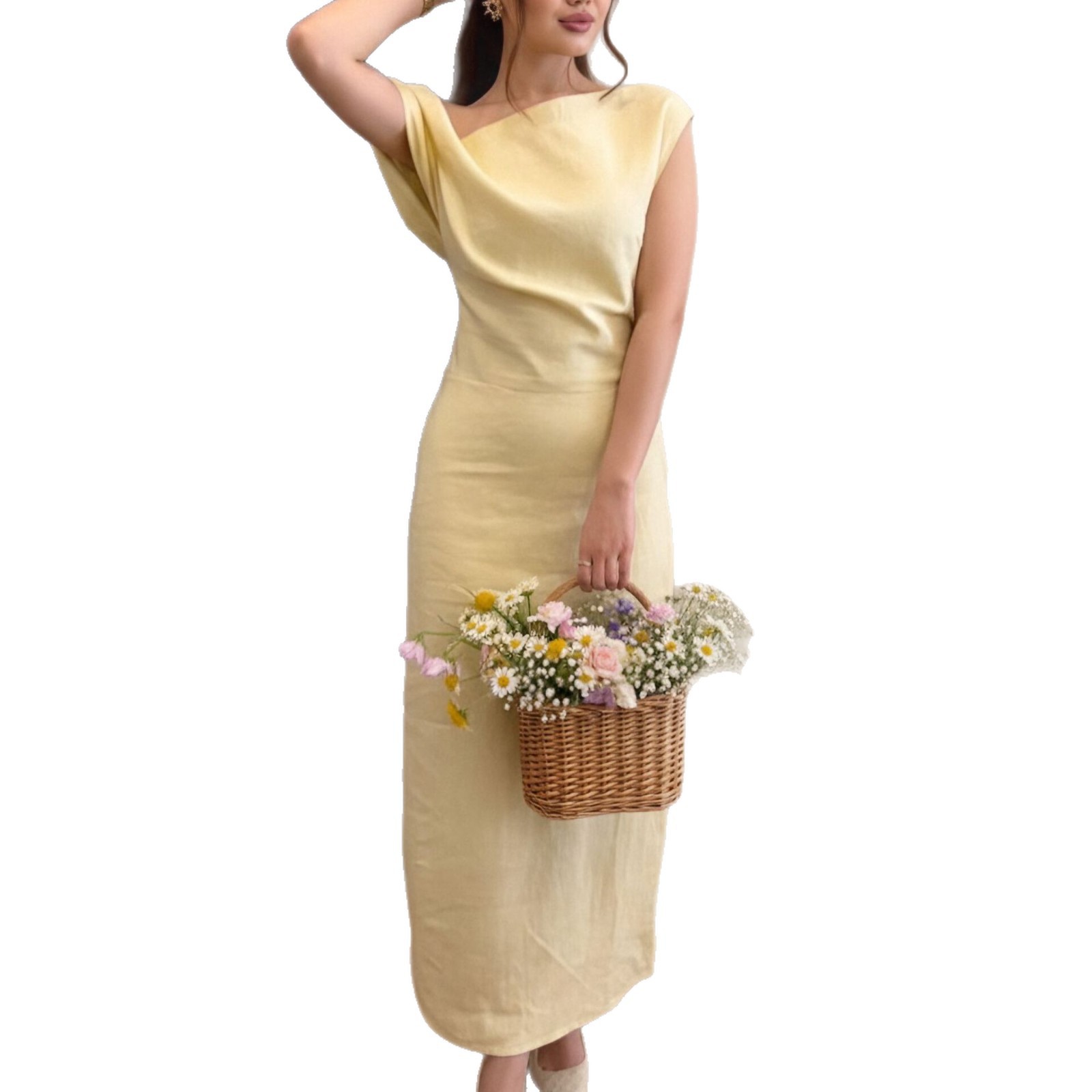 Summer Womens Dress Elegant Solid Color French Maxi Dress Lightweight Luxury Style for Casual Occasions Wholesale
