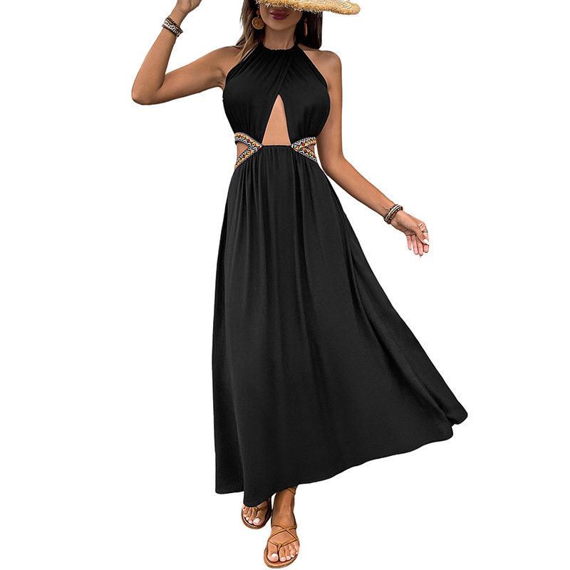 Bohemian Style Hollow Out Maxi Dress Ethnic Pattern Woven Strap Details Elegant Summer Wear Wholesale Available