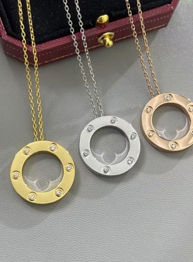 卡家版本S925银LOVE大饼项链时尚经典CNC精工镶钻满天星百搭项饰