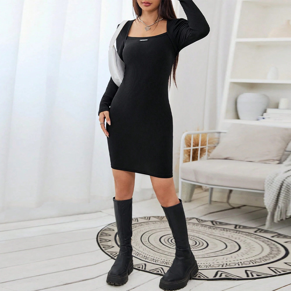Bodycon Long Sleeve Knit Dress Solid Color Slim Fit Elegant Style Perfect for Spring Summer Parties Wholesale