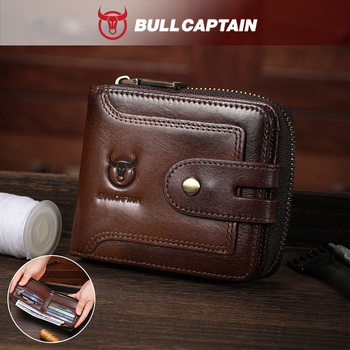 Captain Cow Genuine Leather Men's Multifunctional Short Zipper Wallet Advanced Sense Retro Driver's License Card Holder