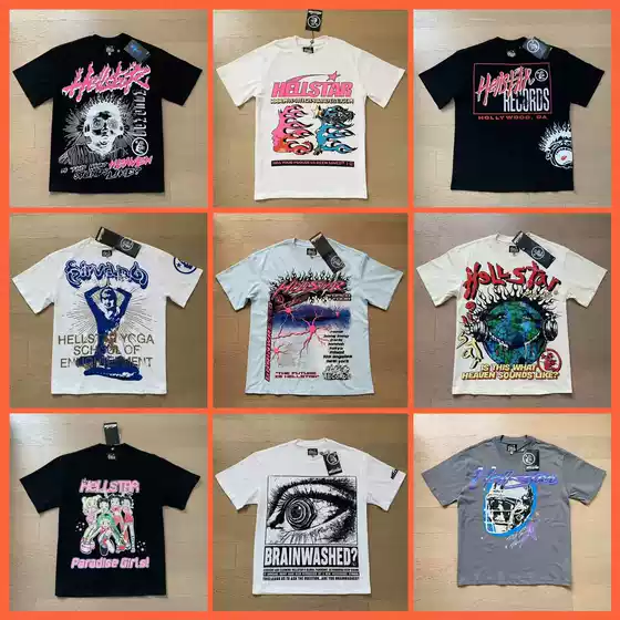 Beautiful Fashion Hell Star Ins Same Style Vintage Printed Top for Men and Women Casual Fashionable Pure Cotton Washable Short-Sleeved T-Shirt