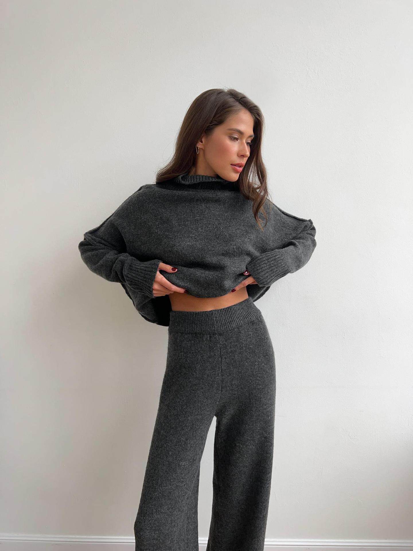 Womens Oversized Turtleneck Split Wool Sweater Set Cozy Knit Fabric Casual Style Perfect for Fall Winter Wholesale