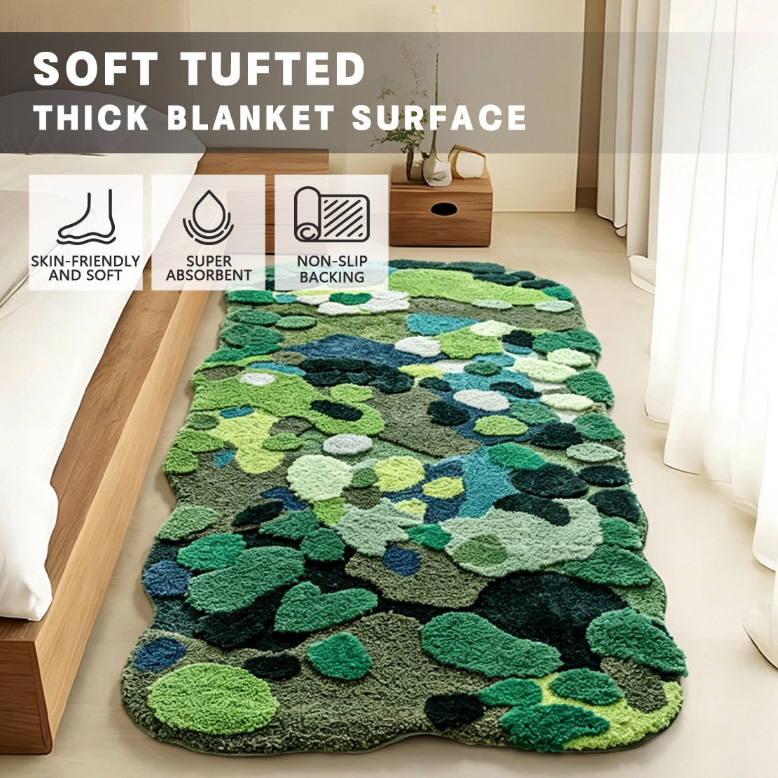 Bedroom Faux Cashmere Carpet, Moss Tufted Flocking Bedside Rug, Children's Room Cooling Mat, Foreign Trade Supply Bay Window Mat