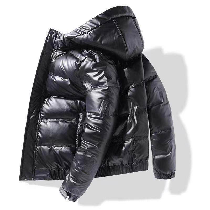 Cross-Border Winter Men's New Trendy Men's Glossy down Jacket Stand Collar Hooded Removable White Duck down Light and Short Jacket