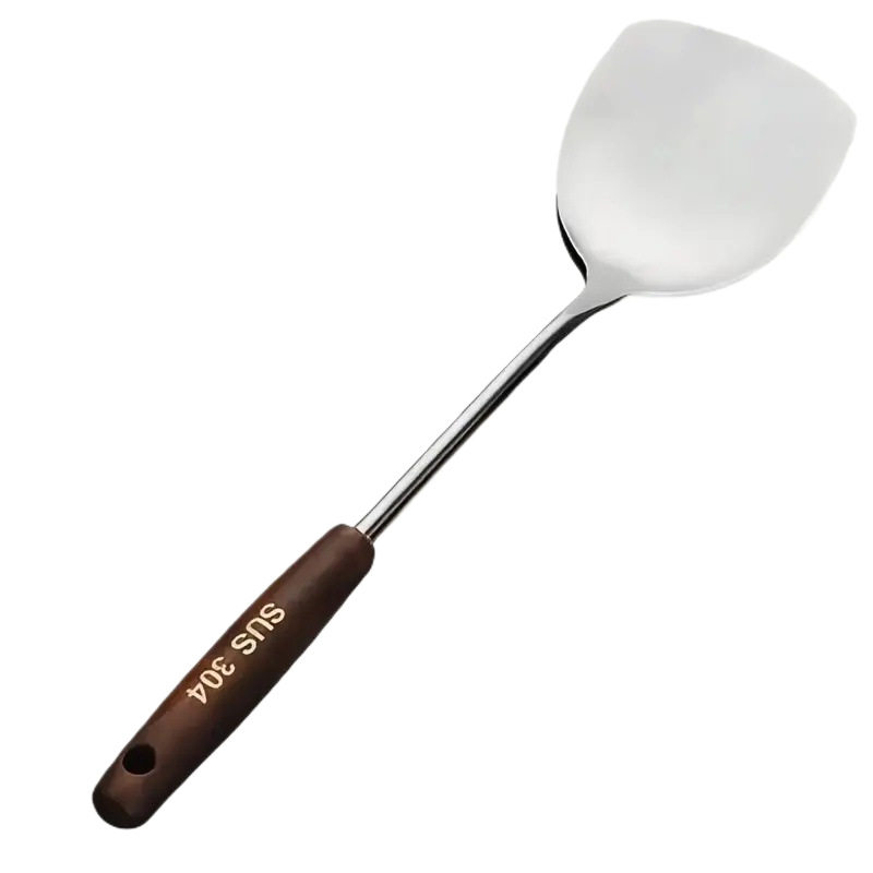 Peach Wood Stainless Steel Spatula for Home Kitchen Cooking, Thickened Iron Spatula, Frying Spatula, Colander with Wooden Handle, Anti-Scald Kitchen Utensil Set