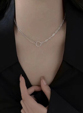 925纯银圆环项链锁骨链女