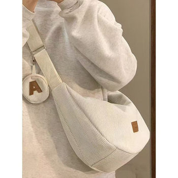 2025 New Women's Corduroy Commuter Dumpling Bag Casual Versatile Large-Capacity Shoulder Bag Crossbody Bag Mother-In-Law Bag