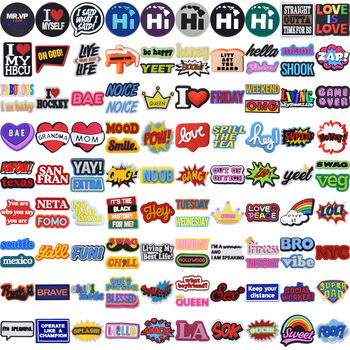 Cross-Border E-Commerce Hot English Phrases, Clogs, Shoe Flower Accessories, Pvc Soft Rubber Shoe Buckles, Removable Accessories in Stock