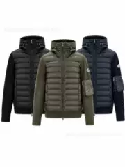 European New m Brand Knitted Patchwork Casual down Jacket Slim Versatile Hooded White Duck down Couple Coat