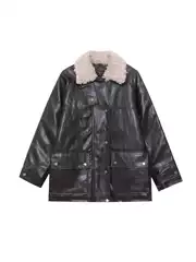 Foreign Trade Cross-Border Women's Clothing 2025 European and American Style Faux Fur Effect Collar Leather Jacket Coat 3548041