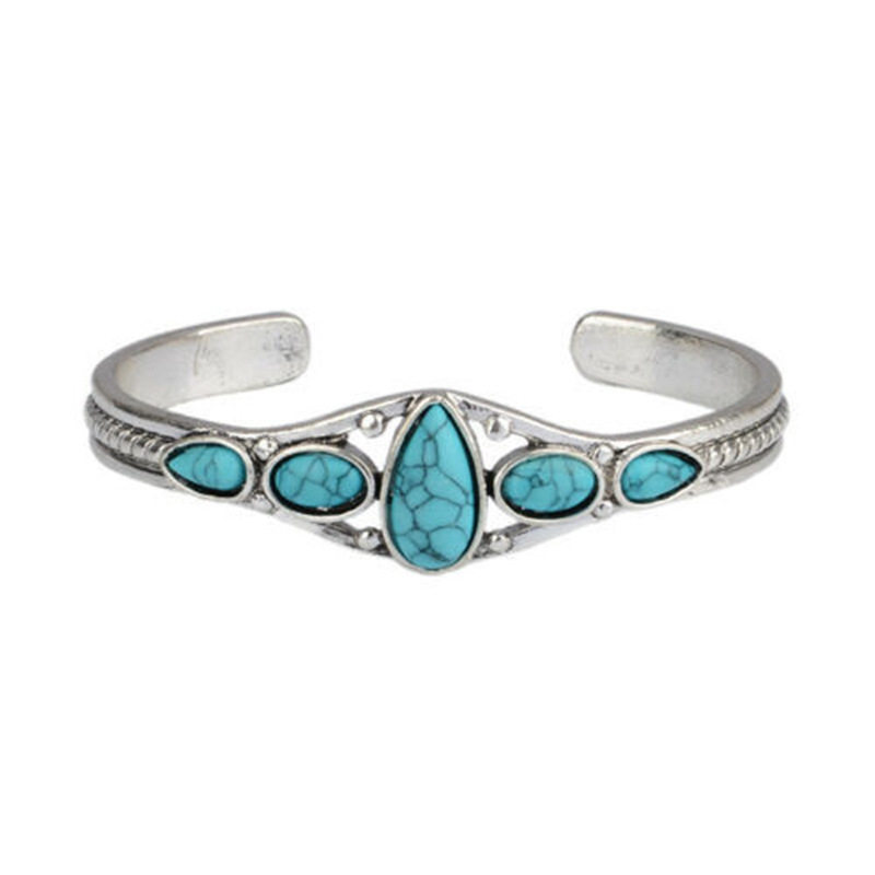 Retro Women's Fashion High-End Turquoise Accessories Jewelry Bracelet Accessible Luxury Style Simple Inlaid Water Drop Square Bracelet