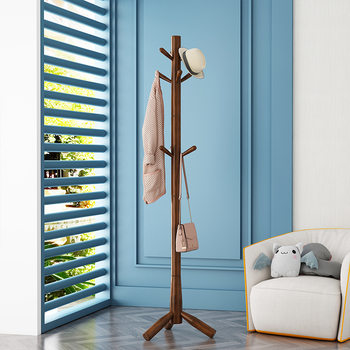 Solid Wood Coat Rack Floor Bedroom Built-in Living Room Clothes Hanging Rack Household Single-pole Vertical Simple Bag Hanging Rack