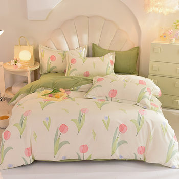 New Thickened Cotton Sanding Four-piece Set Cotton Bed Sheet Quilt Cover Home Dormitory Three-piece Set Bedding for Hair