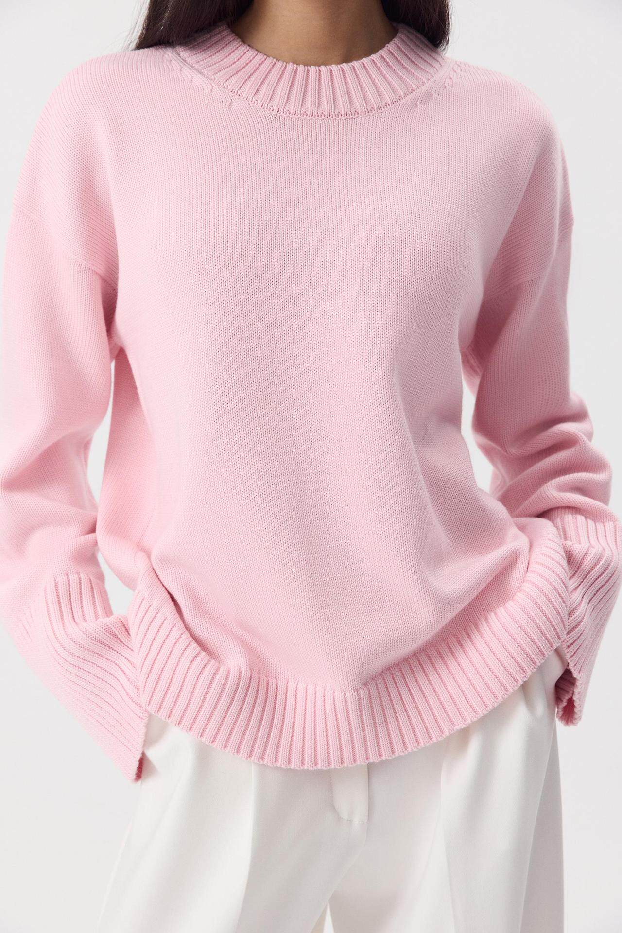 Loose Fit Round Neck Cotton Sweater for Women Solid Color Knitted Long Sleeve Spring and Autumn Casual Wear